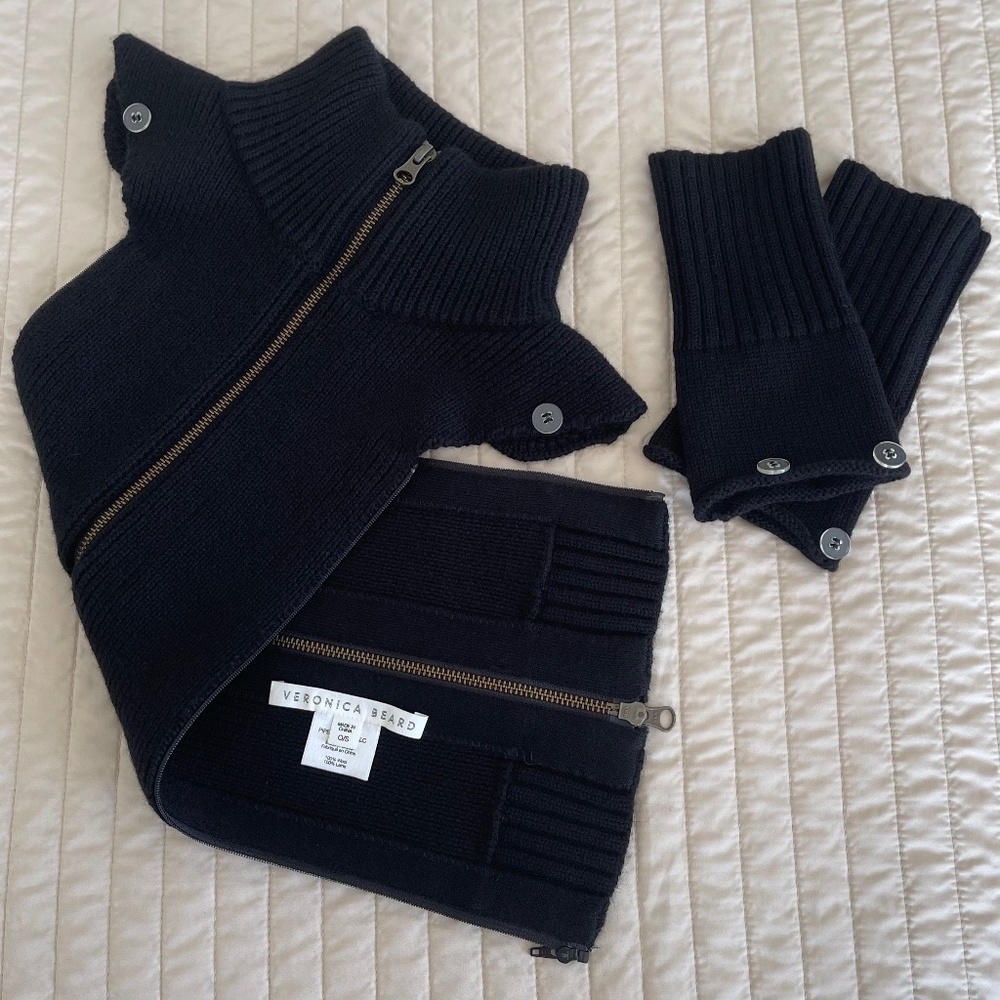 Veronica Beard Black Wool Uptown Dickey + cuffs sz O/S